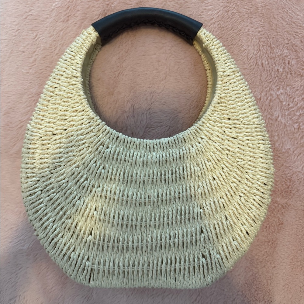 A New Day Cream and Black Shoulder Bag with Crescent Shape